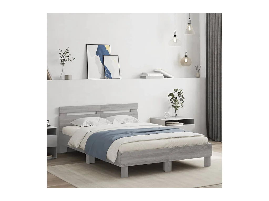 Bedframe met hoofdeinde bewerkt hout grijs sonoma 120x200 cm