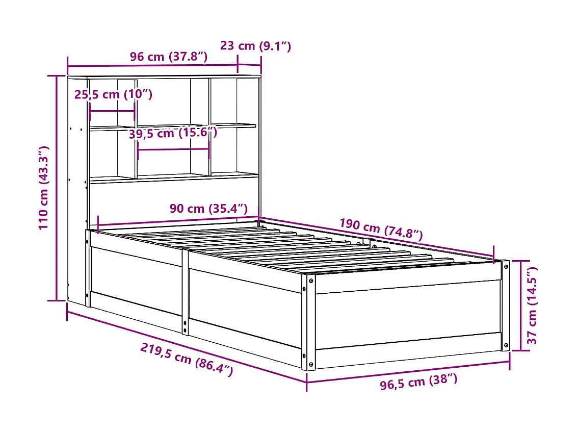 Estrutura de cama sem colchão 80x200 cm pinho maciço branco