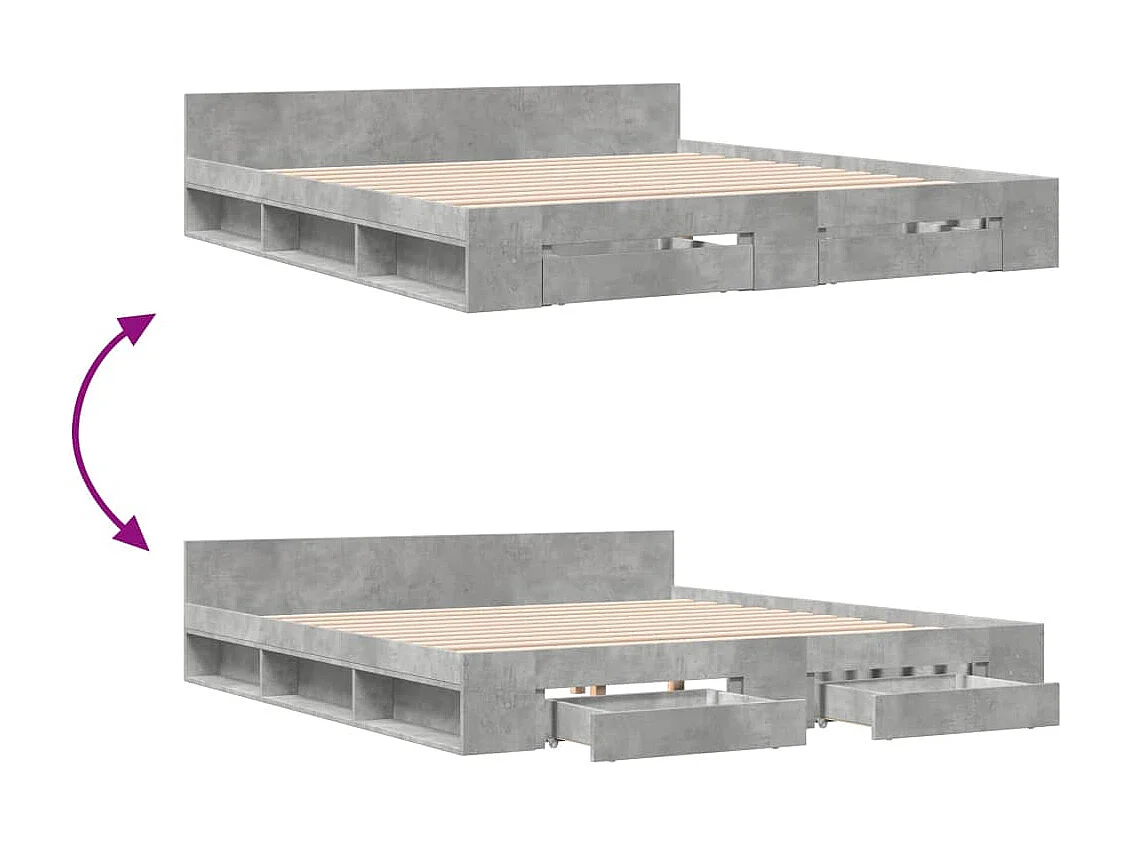 Giroletto Cassetti Grigio Cemento 180x200 cm Legno Multistrato