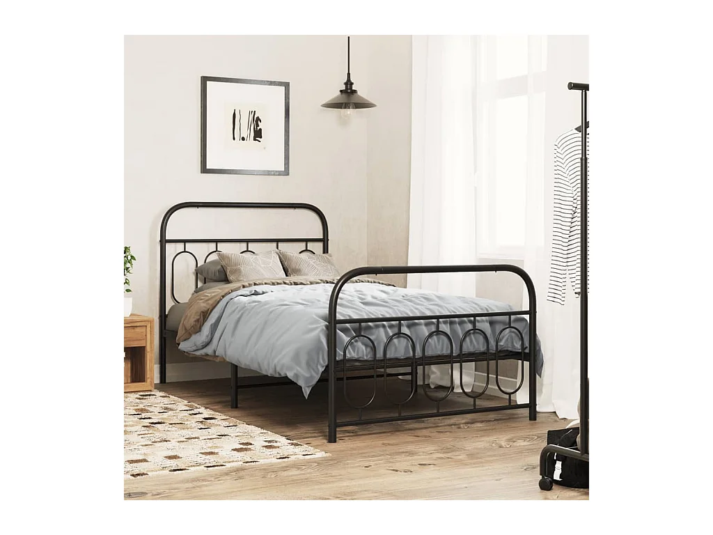 Bedframe met hoofd- en voeteneinde metaal zwart 107x203 cm