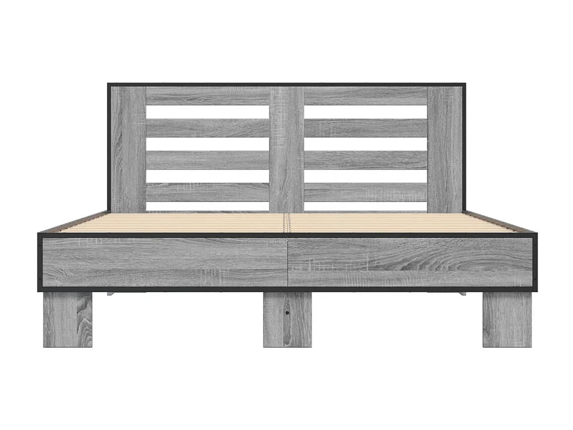 Bedframe bewerkt hout metaal grijs sonoma eiken 135x190 cm