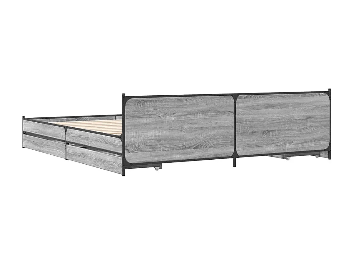 Cadre de lit avec tiroirs sans matelas sonoma gris 200x200 cm