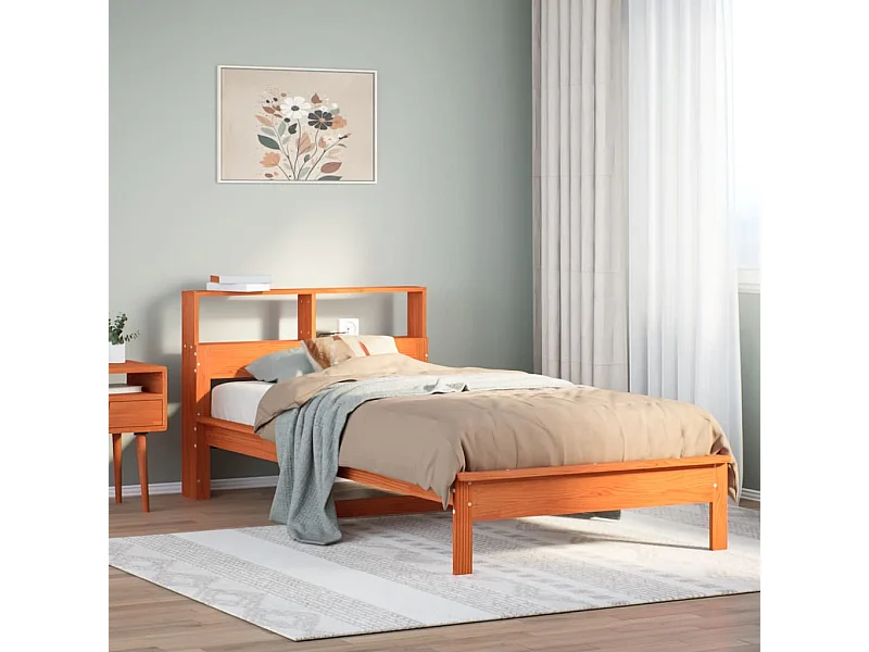 Letto Libreria senza Materasso Marrone Cera 75x190 cm in Pino