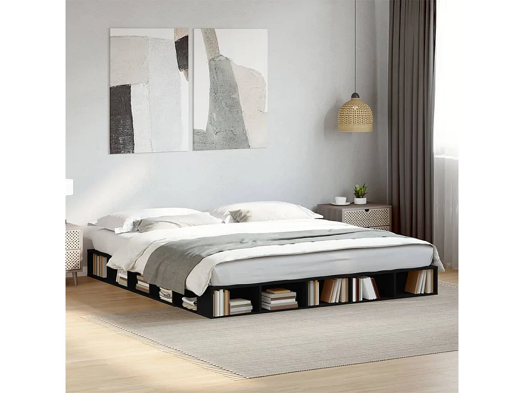 Cadre de lit sans matelas noir 200x200 cm