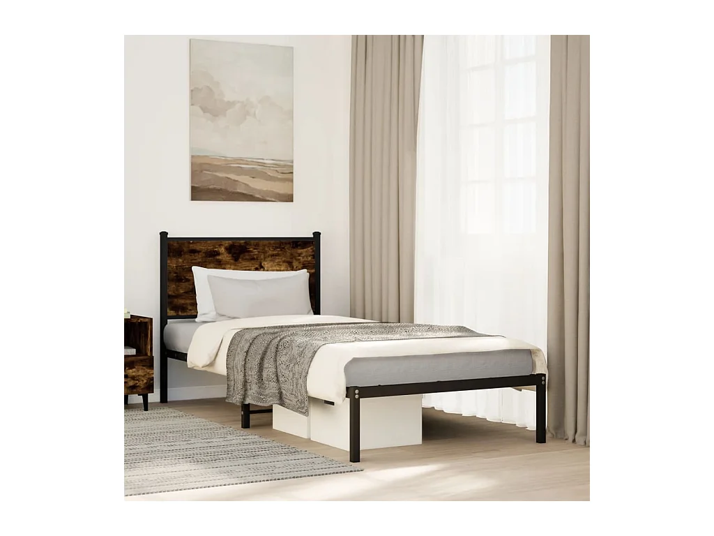 Cadre de lit en métal sans matelas chêne fumé 90x200 cm
