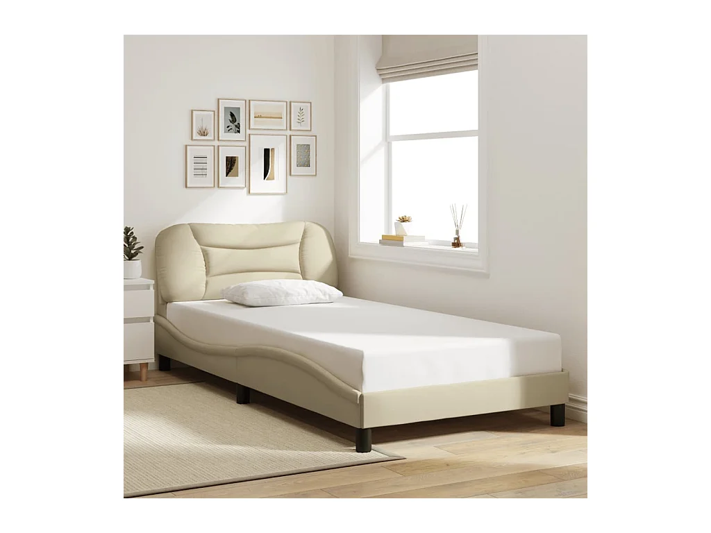 Bettgestell ohne Matratze Creme 100x200 cm Stoff