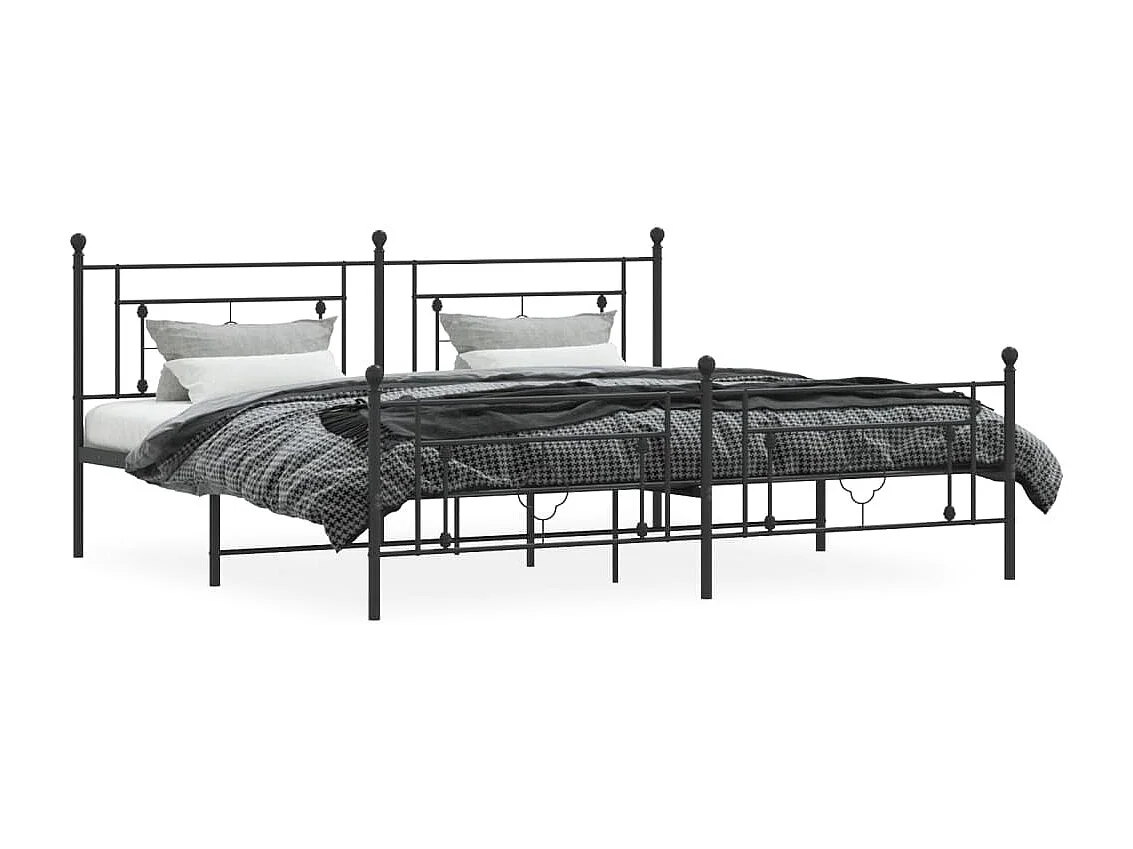 Cadre de lit métal sans matelas avec pied de lit noir 193x203cm
