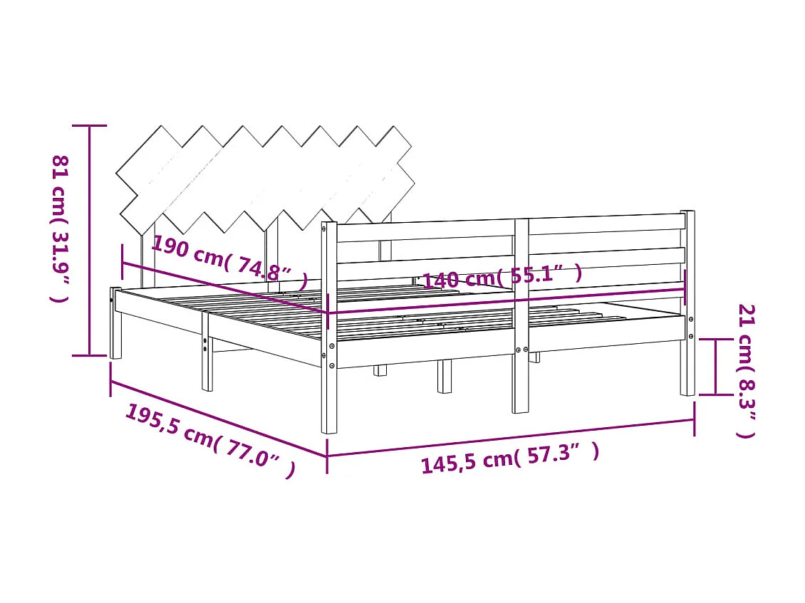 Cadre de lit sans matelas 140x190 cm bois massif