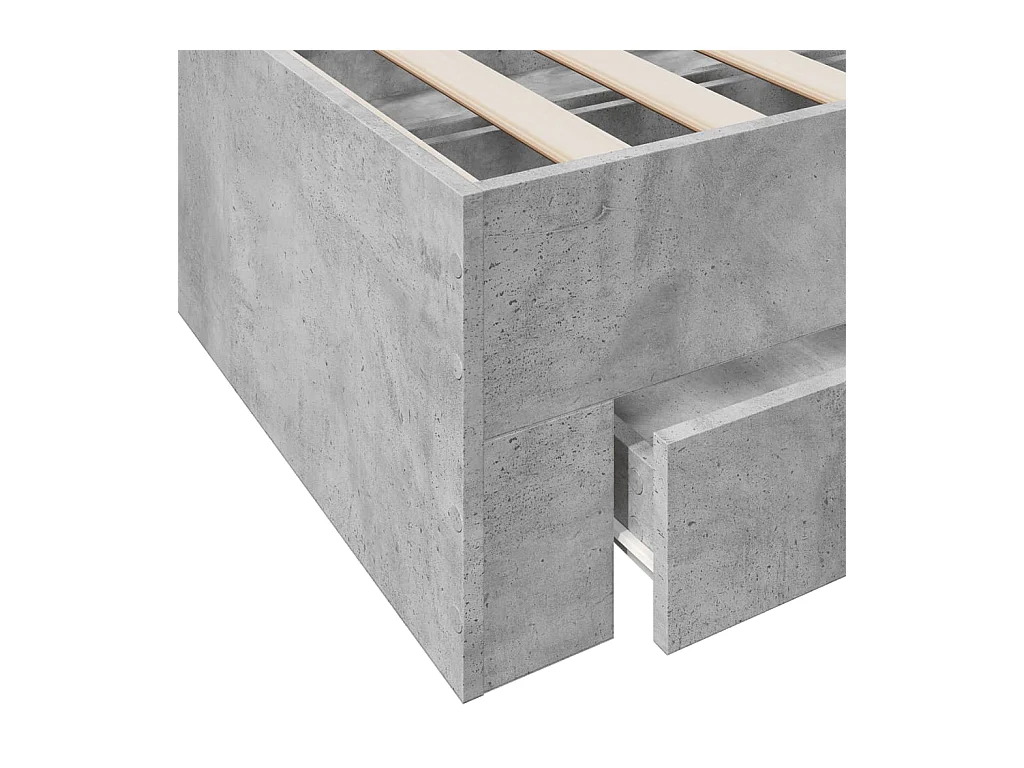 Cadre de lit avec tiroirs sans matelas gris béton 90x190 cm