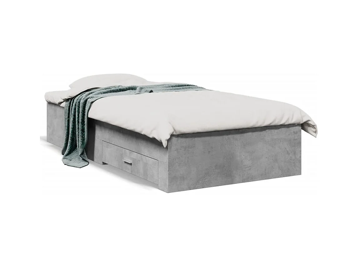 Cadre de lit avec tiroirs sans matelas gris béton 90x190 cm