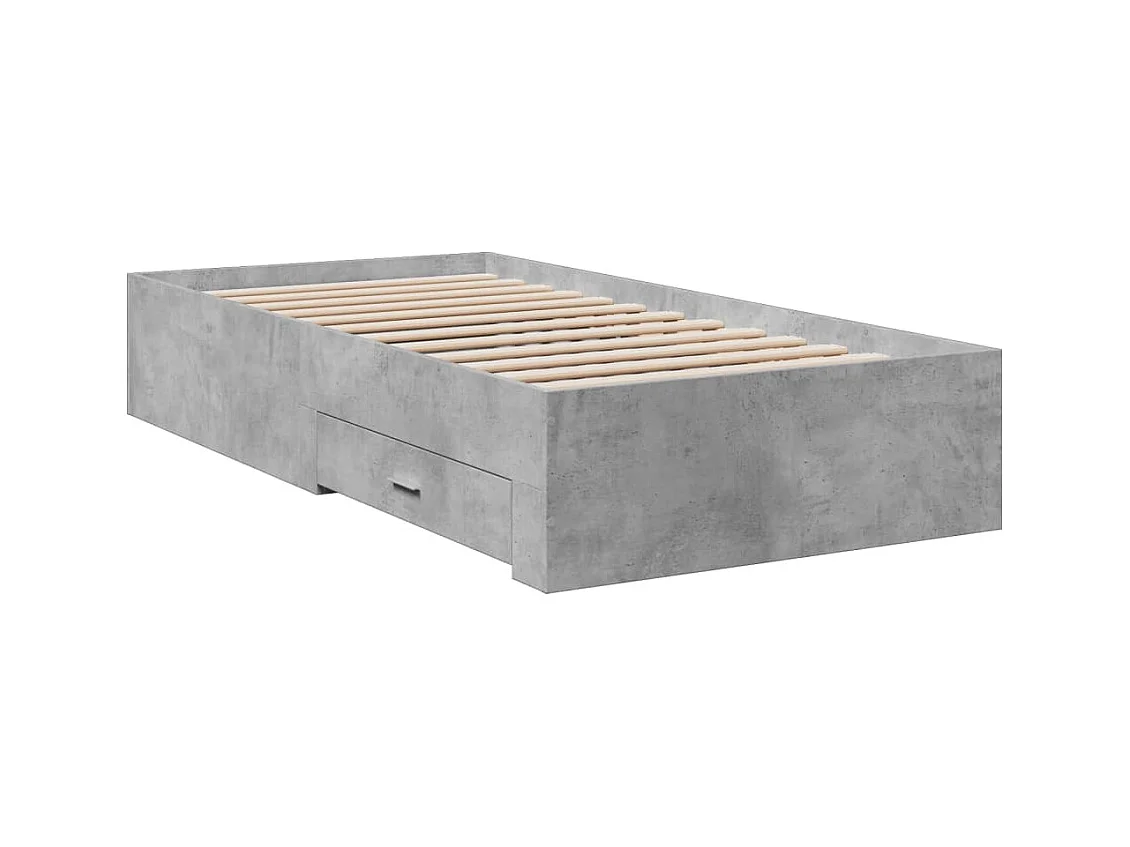 Cadre de lit avec tiroirs sans matelas gris béton 90x190 cm