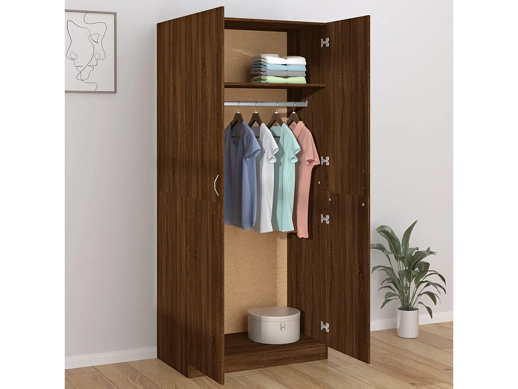 Armario Roble marrón 90x52x200 cm Madera contrachapada