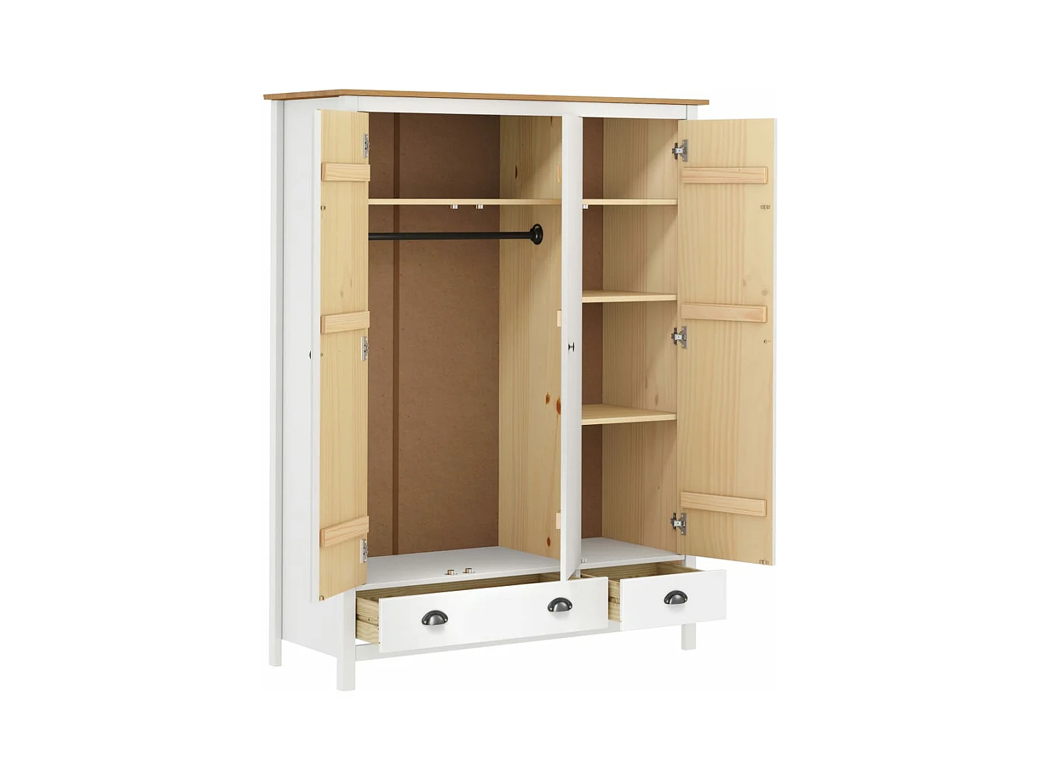 Garde-robe à 3 portes Hill Blanc 127x50x170 cm Bois pin solide