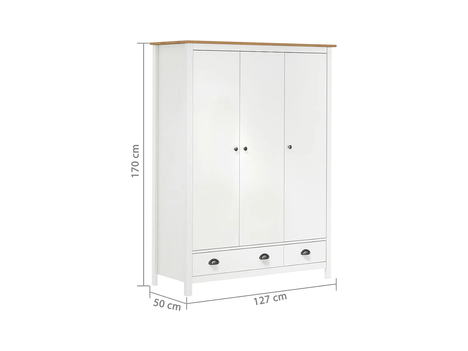 Garde-robe à 3 portes Hill Blanc 127x50x170 cm Bois pin solide