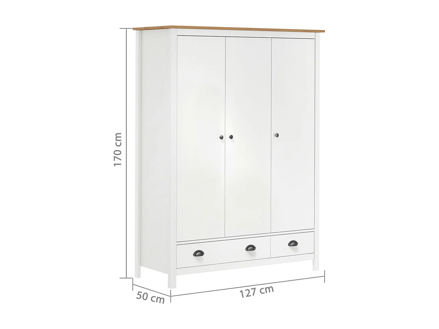 Garde-robe à 3 portes Hill Blanc 127x50x170 cm Bois pin solide