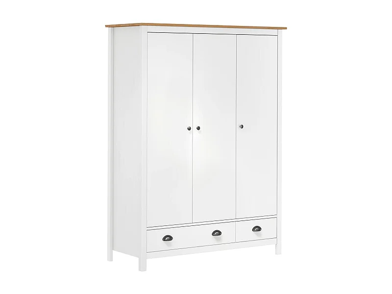 Garde-robe à 3 portes Hill Blanc 127x50x170 cm Bois pin solide
