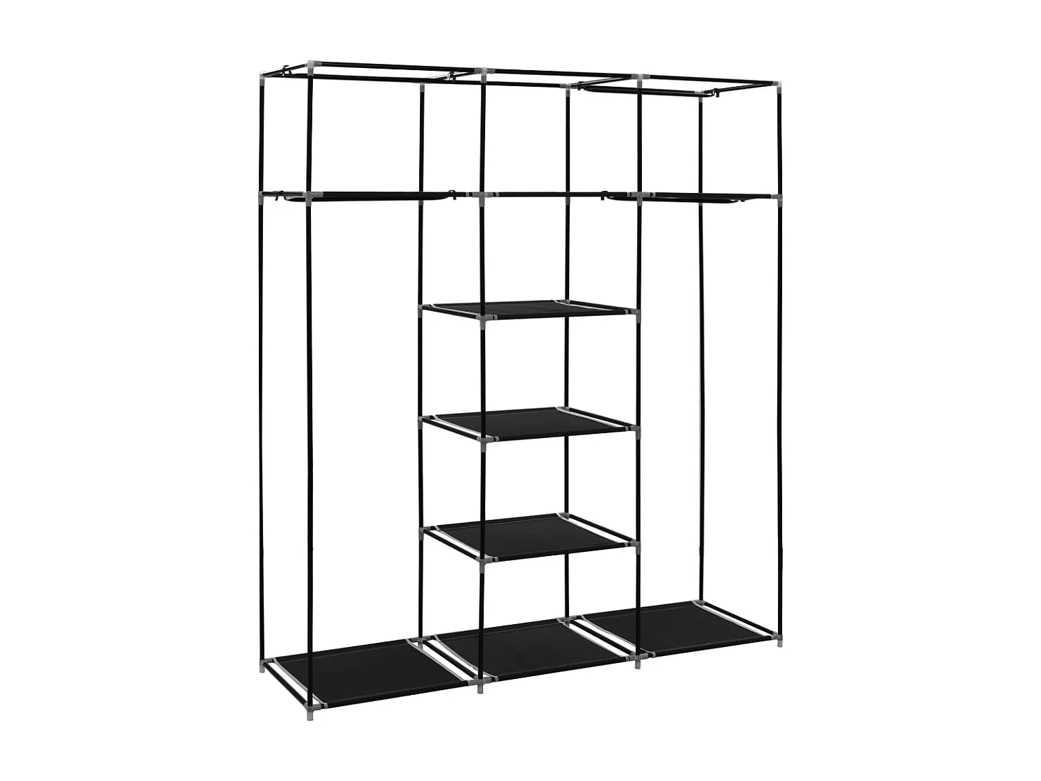 Armadio con scomparti e barre Tessuto Nero 150x45x175 cm