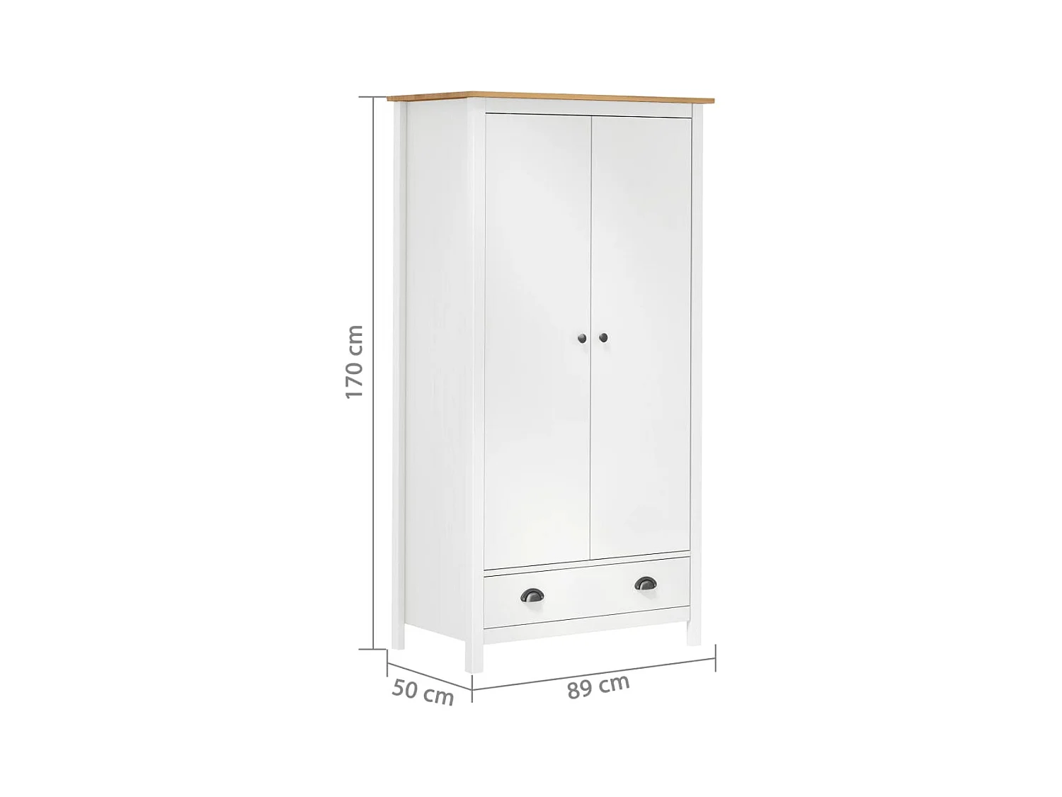 Garde-robe à 2 portes Hill Blanc 89x50x170cm Bois de pin solide