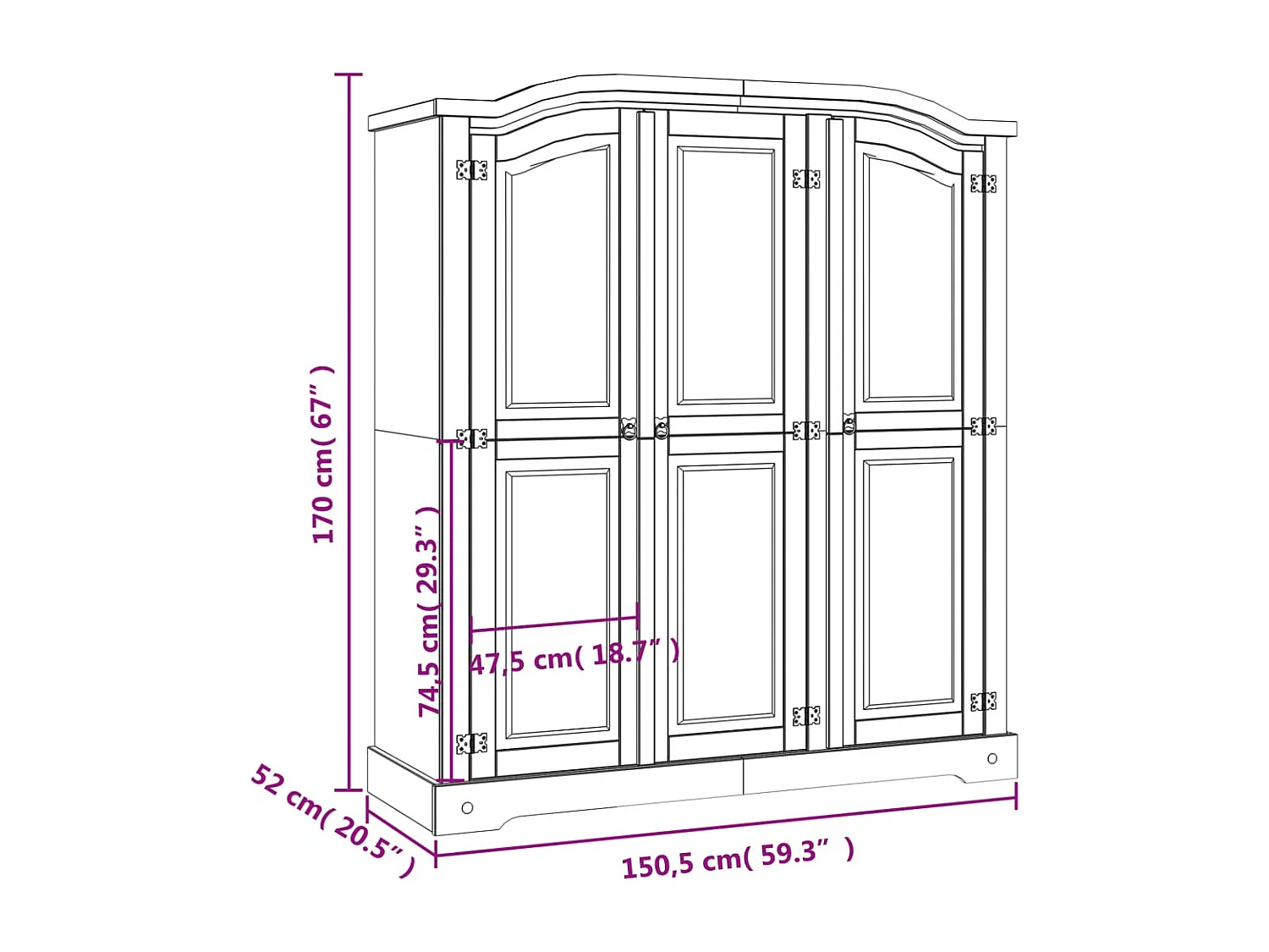 Garde-robe avec 3 portes Gamme Corona pin mexicain