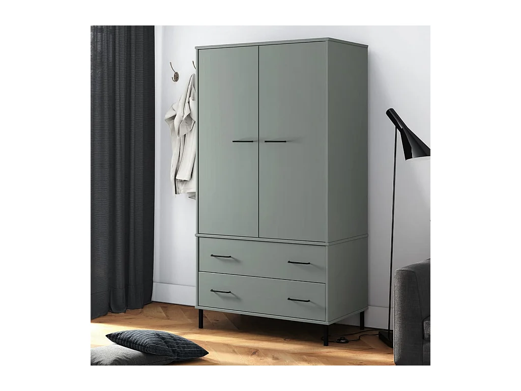 Kledingkast met metalen poten Grijs 90x55x172,5 cm Hout OSLO