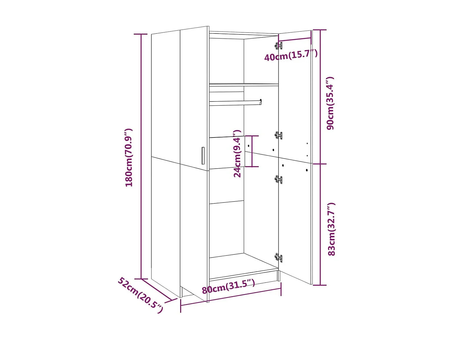 Kleiderschrank Braune Eiche 80x52x180 cm Holzwerkstoff