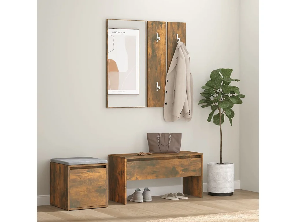 Conjunto de muebles de entrada de madera de ingeniería de roble ahumado