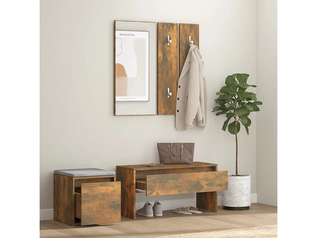 Conjunto de muebles de entrada de madera de ingeniería de roble ahumado