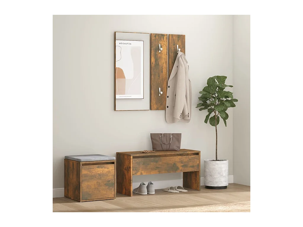 Ensemble de meubles de couloir Chêne fumé Bois d'ingénierie