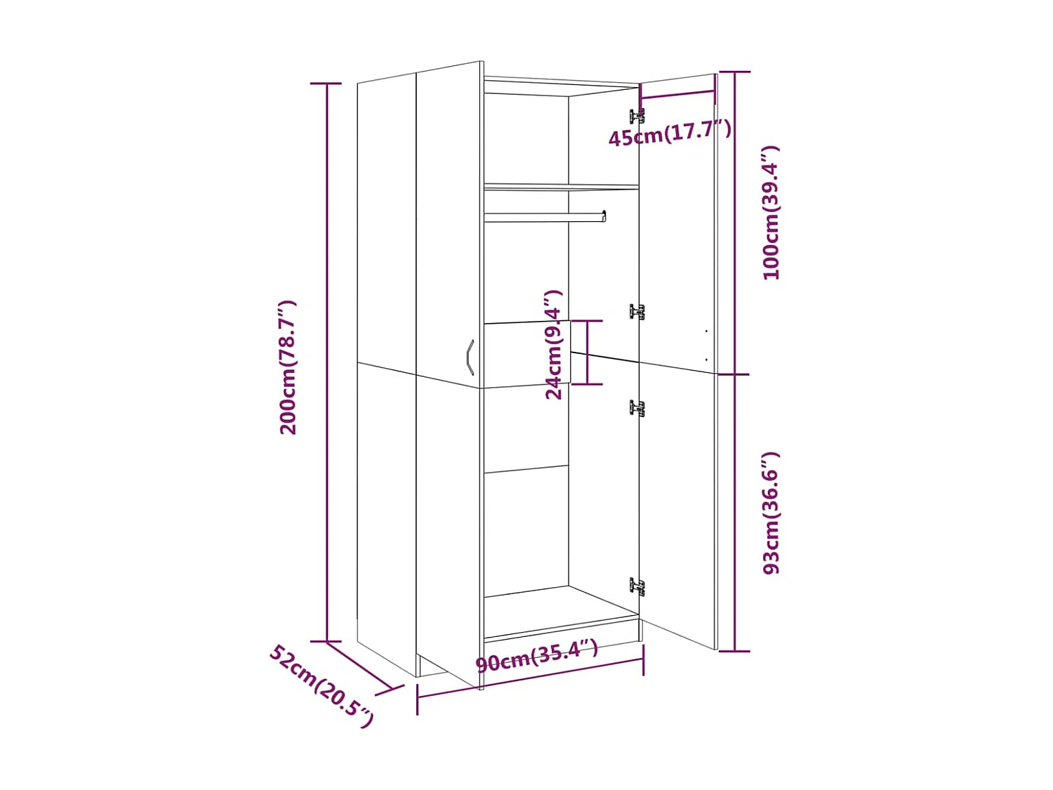 Armario Roble ahumado 90x52x200 cm Madera contrachapada
