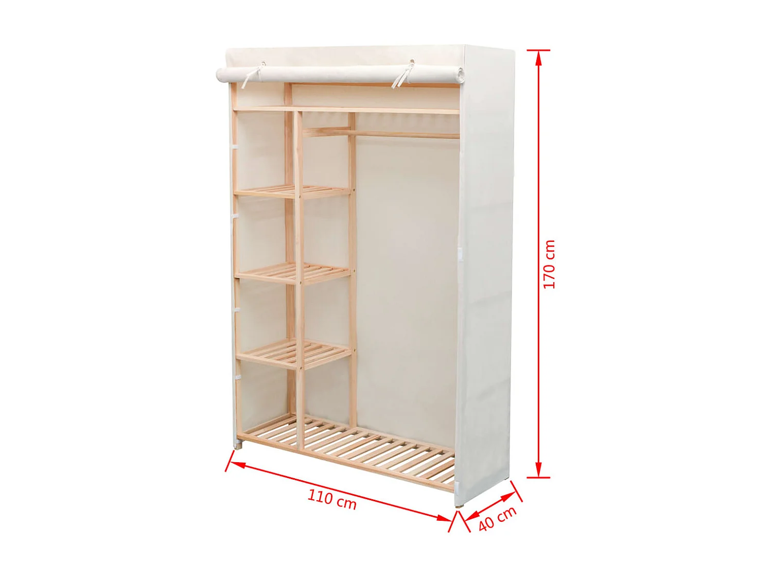 Garde-robe en tissu et bois de pin 110x40x170 cm