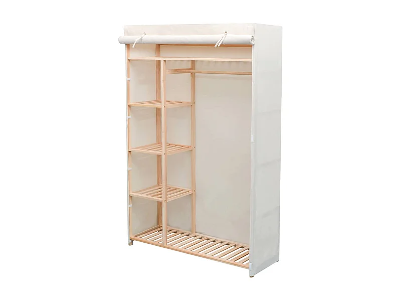Garde-robe en tissu et bois de pin 110x40x170 cm