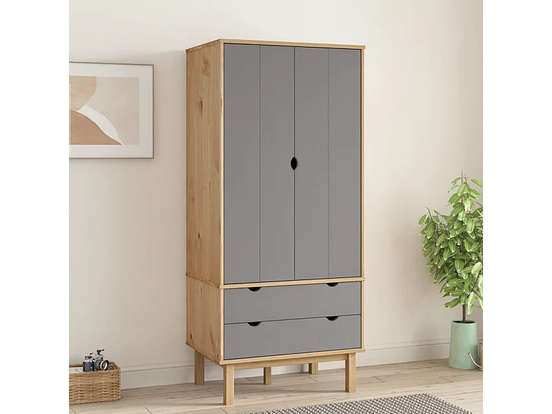Garde-robe OTTA Marron et gris 76,5x53x172 cm Bois massif pin