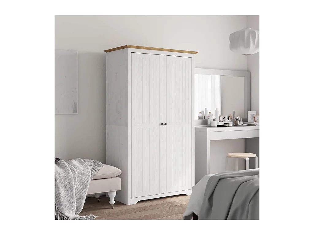 BODO kledingkast wit bruin 99x53,5x173 cm massief grenenhout