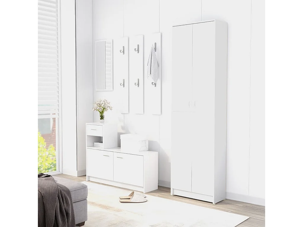 Armário de entrada branco 55x25x189 cm madeira trabalhada