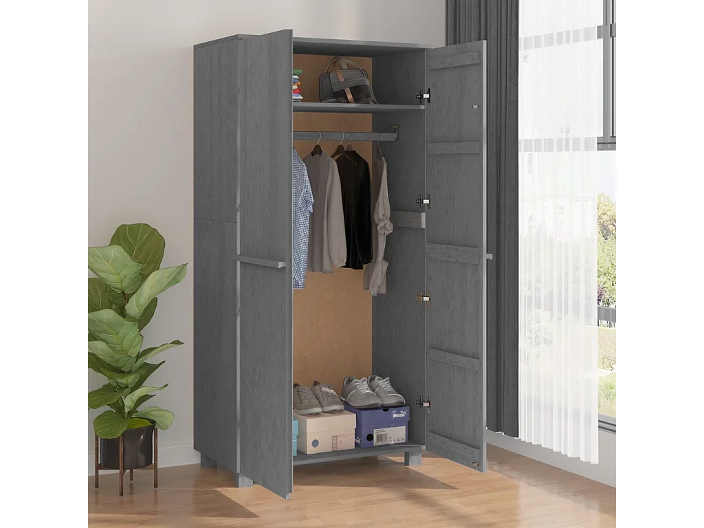 HAMAR Kleiderschrank Dunkelgrau 89x50x180 cm Massives Kiefernholz