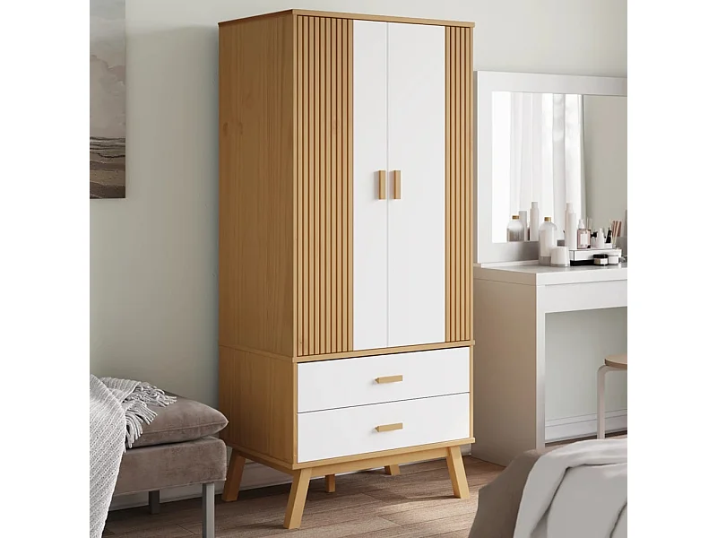 Garde-robe OLDEN blanc et marron 76,5x53x172 cm bois massif pin
