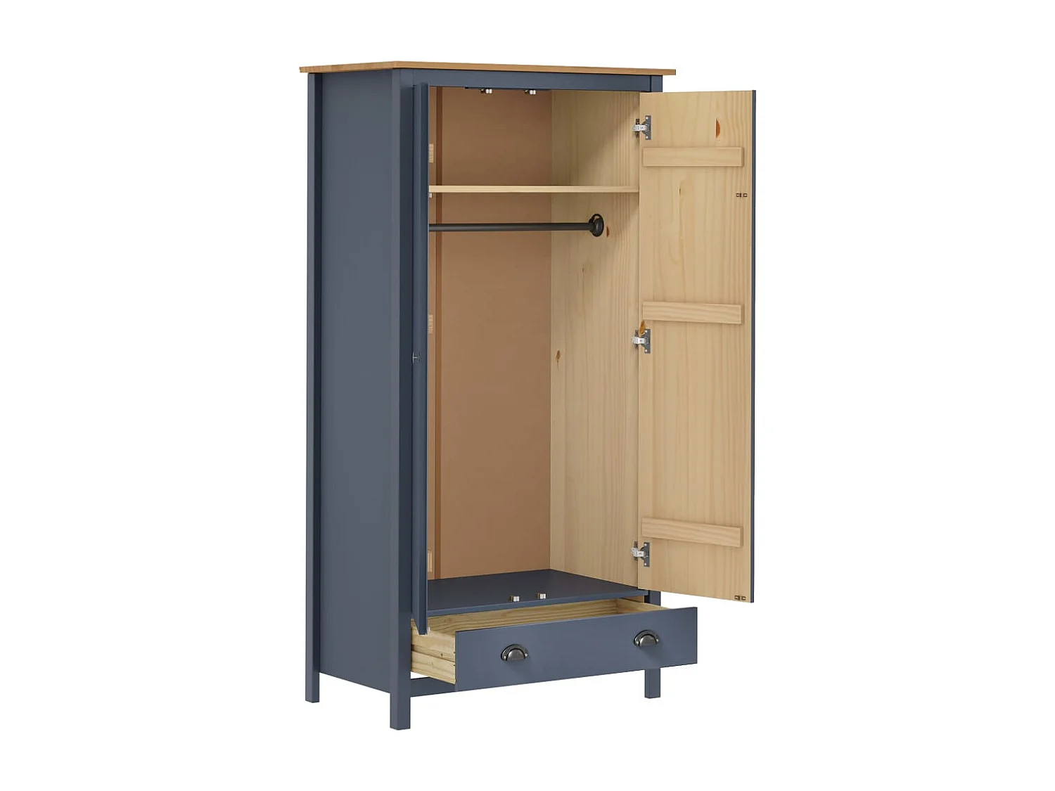 Armadio a 2 ante Hill Grey 89x50x170 cm Legno di pino massiccio