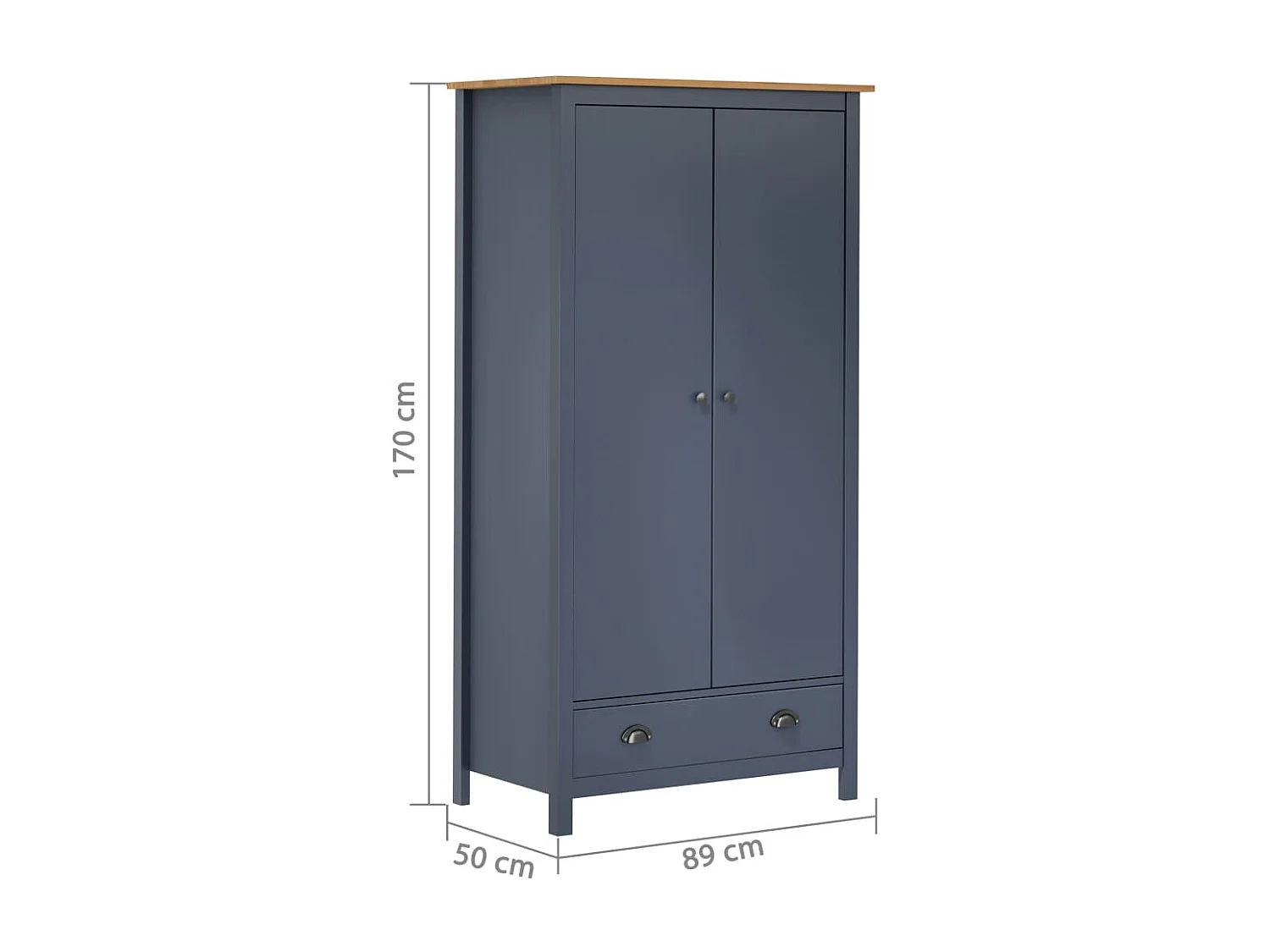 Roupeiro 2 portas Hill Grey 89x50x170cm Madeira maciça de pinho