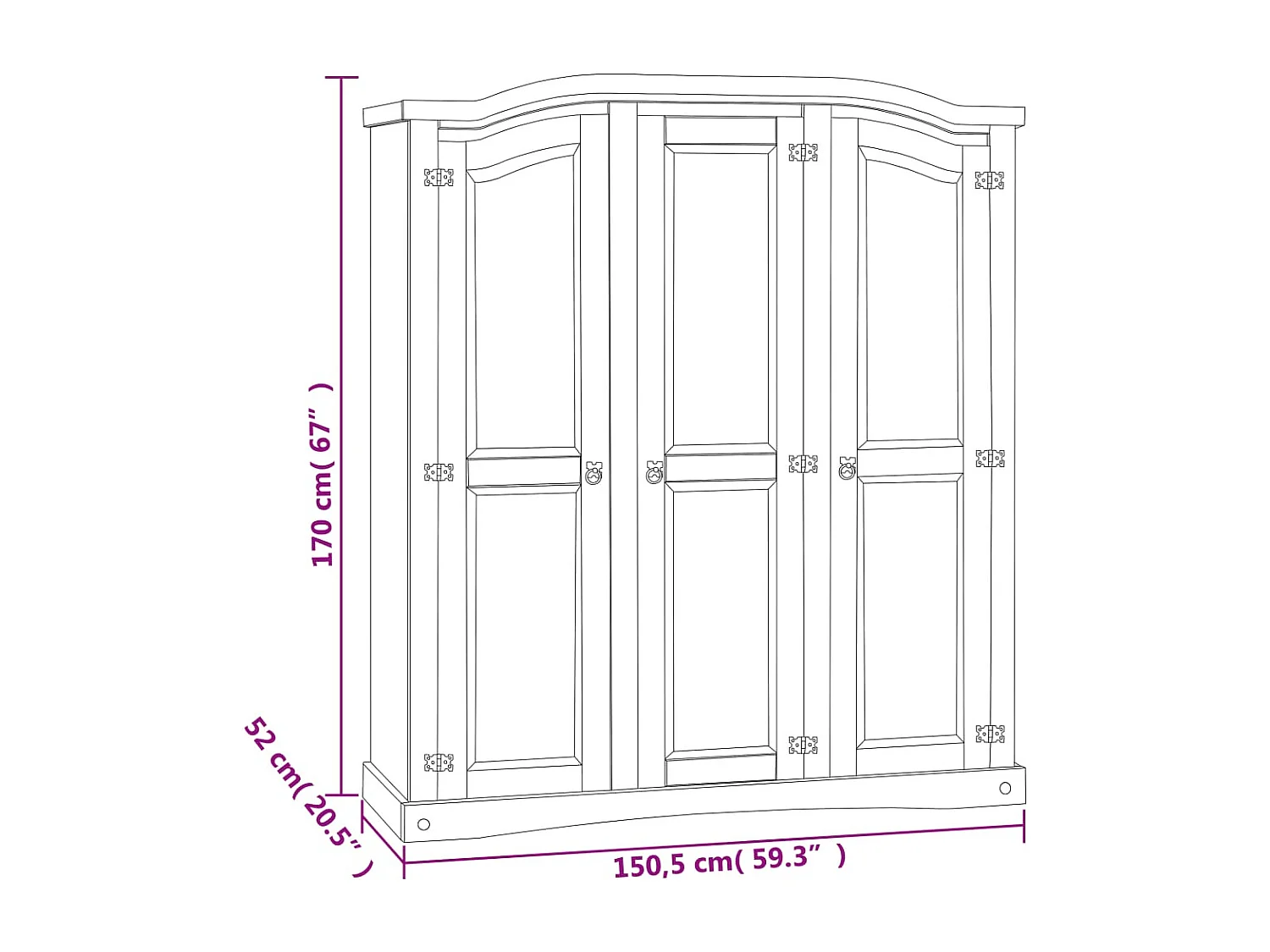 Armário com 3 portas Corona Range Pinho mexicano Branco