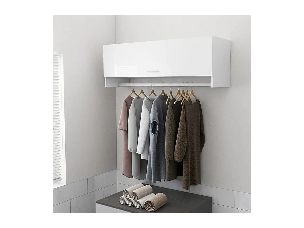 Garde-robe blanc brillant 100x32,5x35 cm bois d'ingénierie