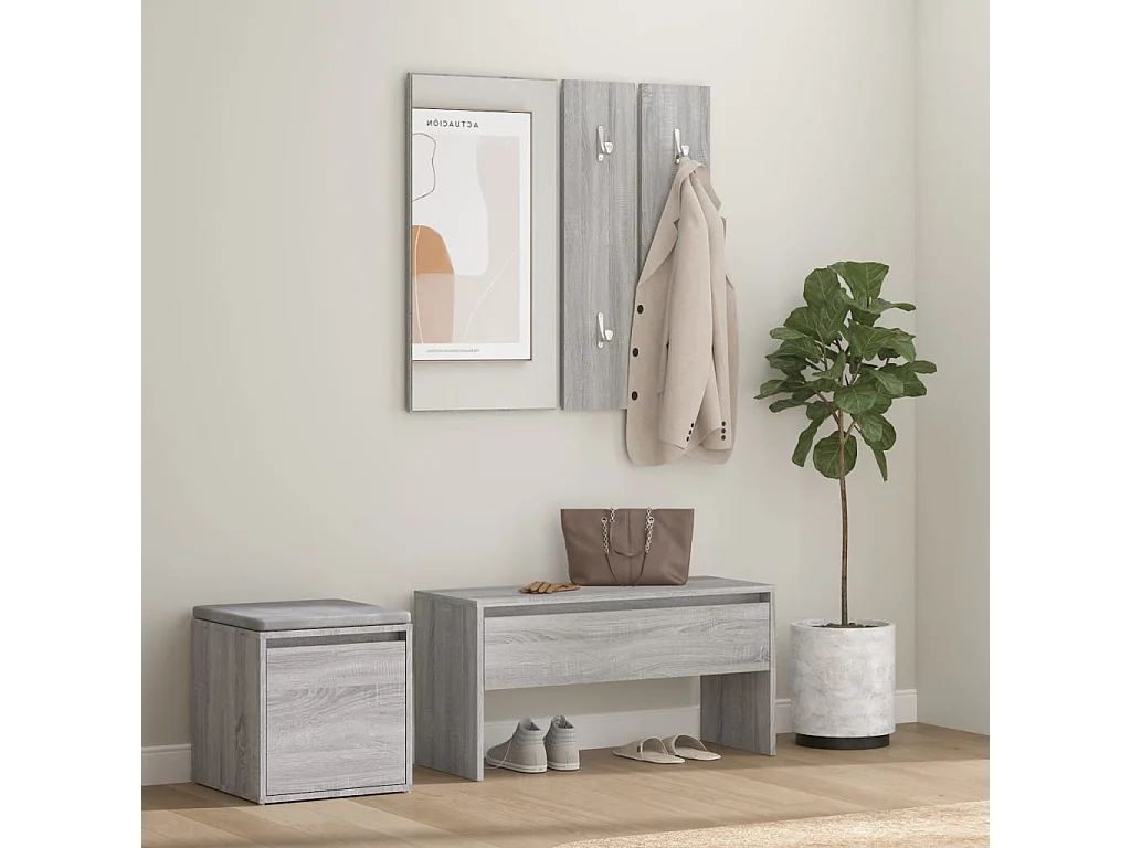 Set di mobili da ingresso in legno ingegnerizzato Sonoma grigio