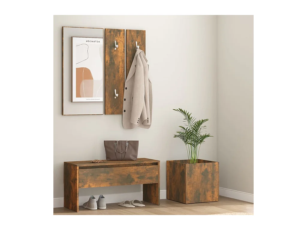 Ensemble de meubles de couloir Chêne fumé Bois d'ingénierie