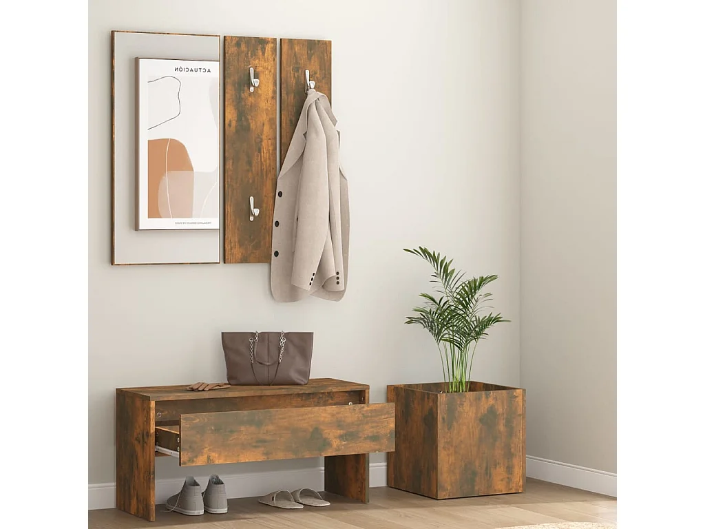 Conjunto de muebles de entrada de madera de ingeniería de roble ahumado