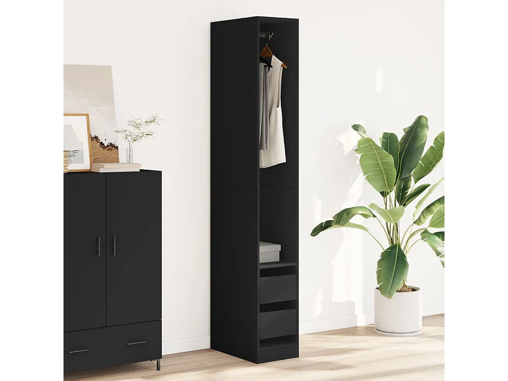 Schwarzer Kleiderschrank 30x50x200 cm aus Holzwerkstoff