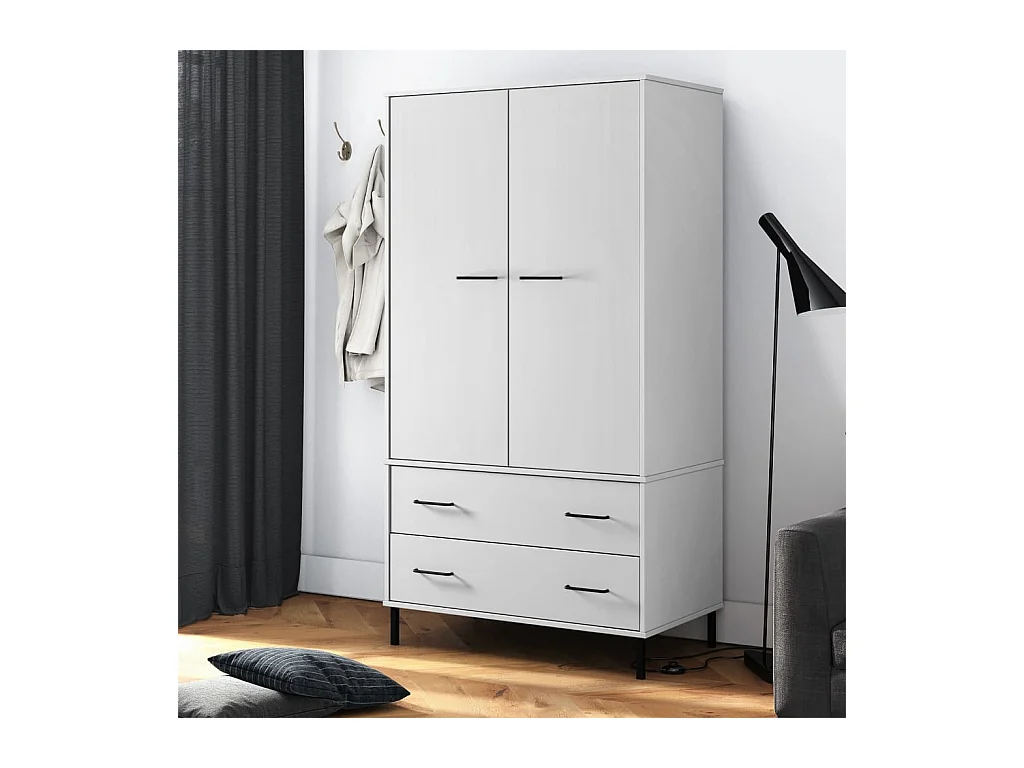 Kleiderschrank mit Metallbeinen Weiß 90x55x172,5 cm Holz OSLO