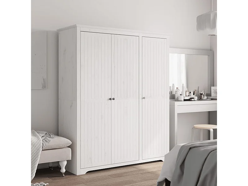 Garde-robe BODO blanc 146x53,5x173 cm bois massif de pin