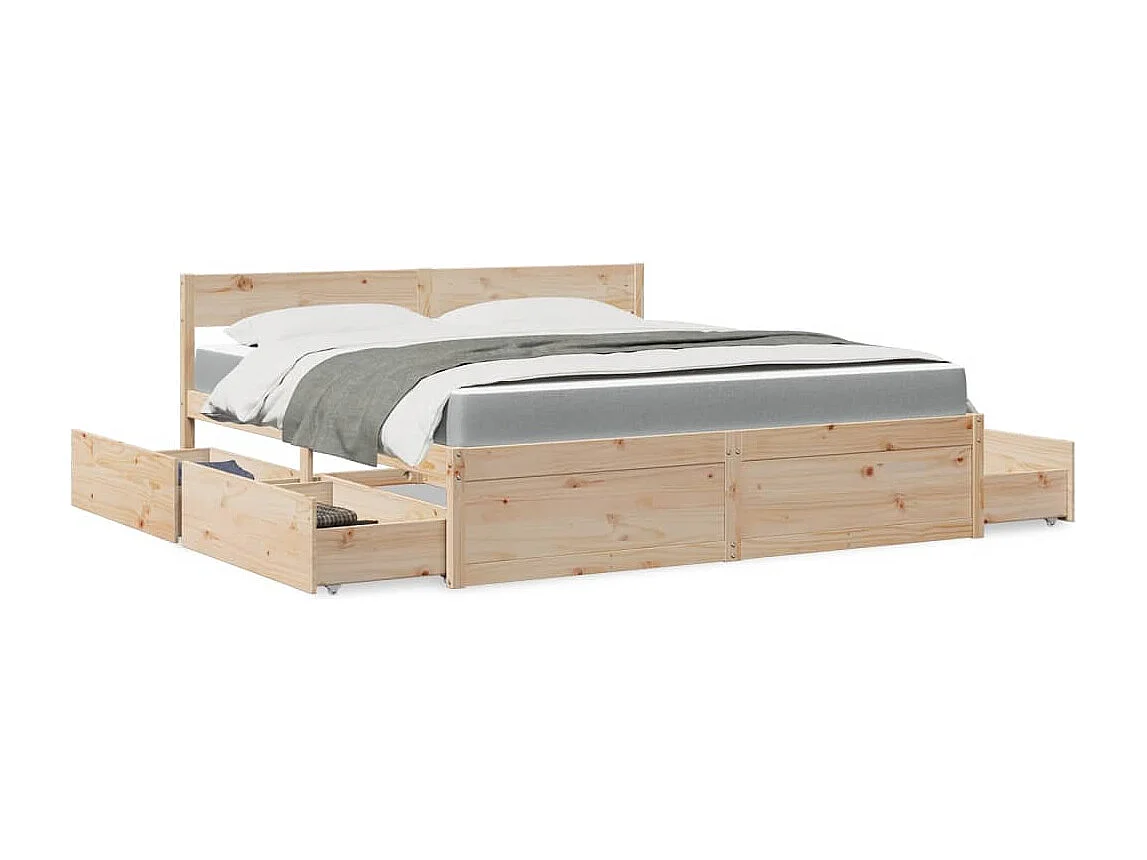 Bett mit Schubladen und Matratze 180x200 cm Massivholz Kiefer