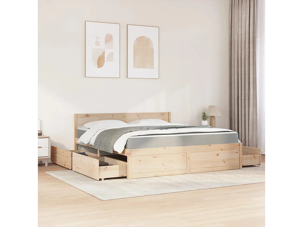Bett mit Schubladen und Matratze 180x200 cm Massivholz Kiefer