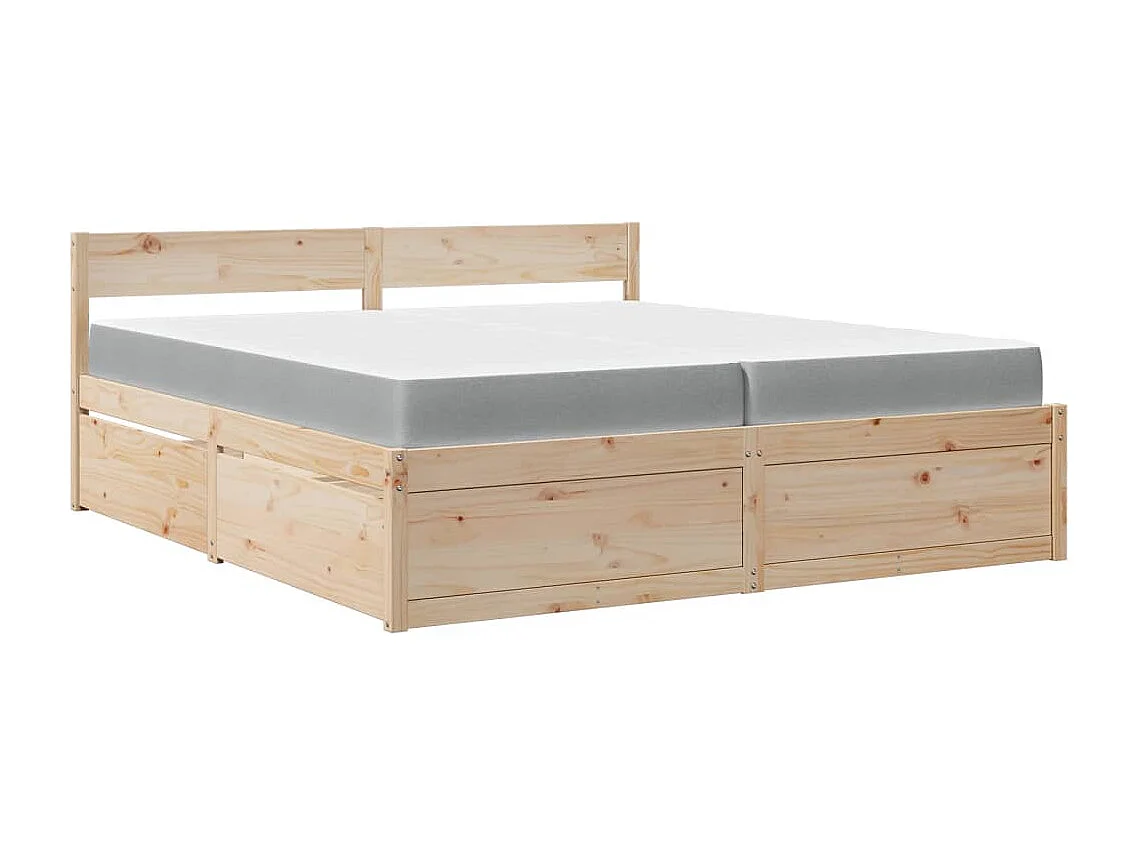 Giroletto Cassetti e Materasso 200x200 cm Legno Massello Pino