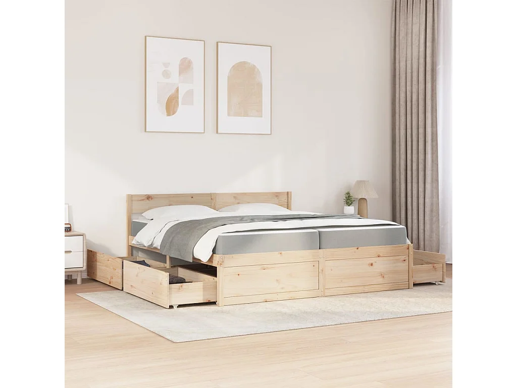 Giroletto Cassetti e Materasso 200x200 cm Legno Massello Pino